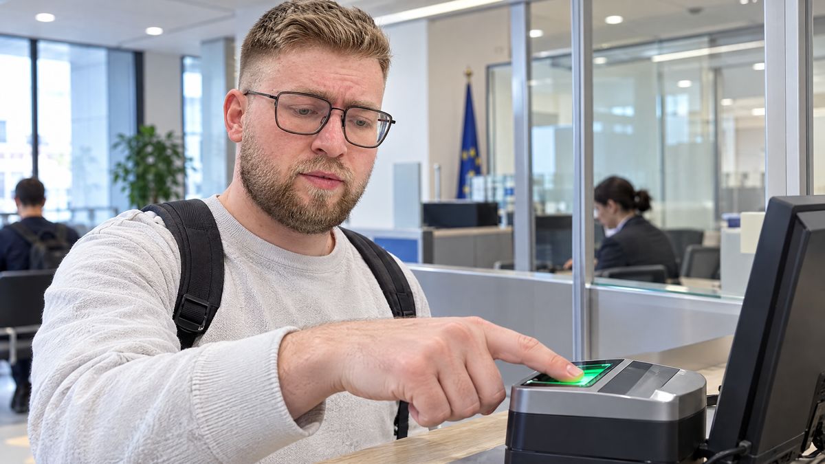 Vize başvuru merkezinde biyometrik parmak izi veren kişi